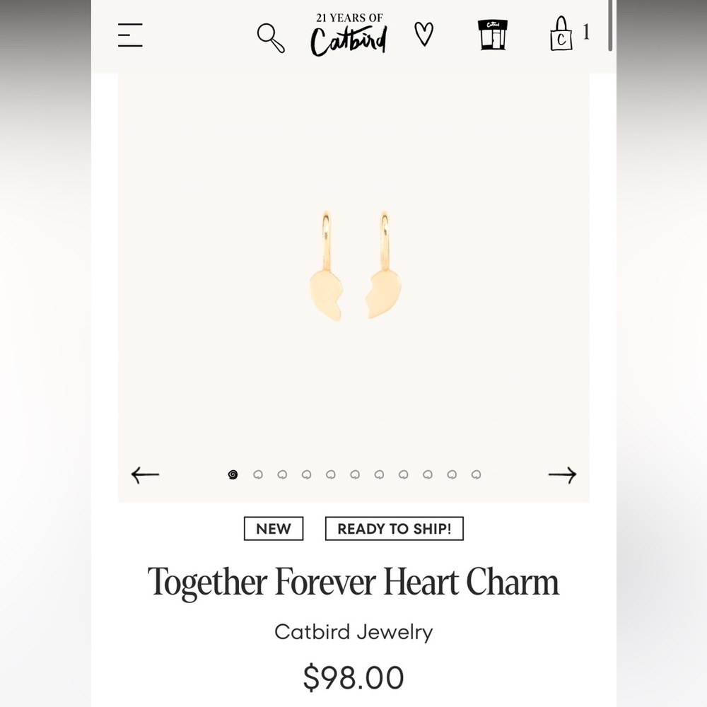 Catbird 14k gold Together Forever Heart Charms